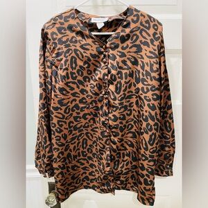 Vintage 90’s Leopard Print Button-Up Blouse, Size XL